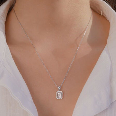 Baget Taşlı 925 Ayar Gümüş Kadın Kolye