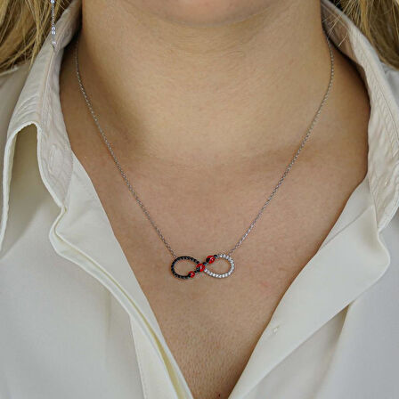 Uğur Böceği Motifli Sonsuzluk Tasarımlı 925 Ayar Gümüş Kadın Kolye