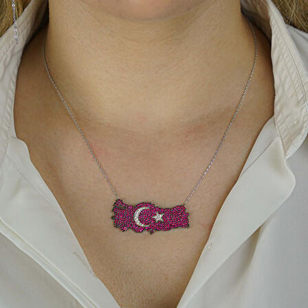 Şanlı Ay Yıldız Tasarımlı Türkiye Haritalı 925 Ayar Gümüş Kadın Kolye