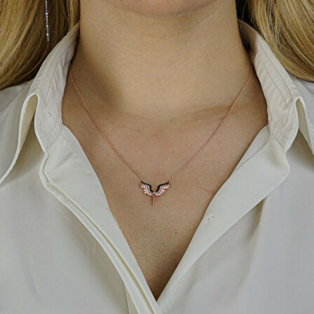 Melek Tasarımlı 925 Ayar Gümüş Kadın Kolye Rose