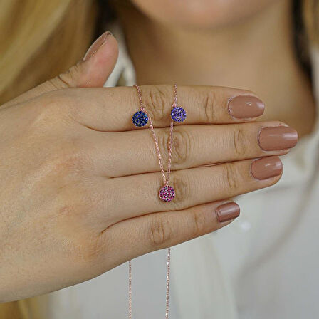 Renkli Zirkon Taşlı 925 Ayar Gümüş Şans Kolyesi