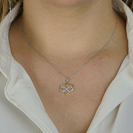 Sonsuzluk Kalp Motifli Zirkon Taşlı Kadın Gümüş Kolye