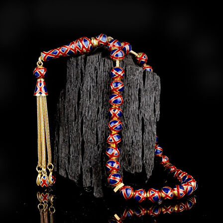 LACİVERT KIRMIZI RENK MİNELİ 925 AYAR GÜMÜŞ TESBİH