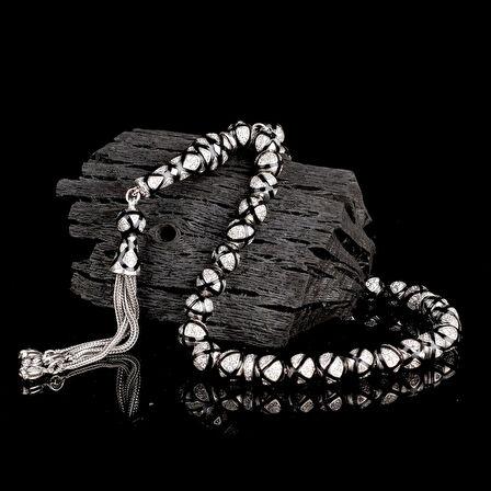 ZİRKON TAŞLI SİYAH MİNELİ 925 AYAR GÜMÜŞ TESBİH