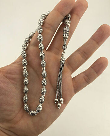 925 Ayar Gümüş Arpa Kesim Fizyon Tesbih Model 10