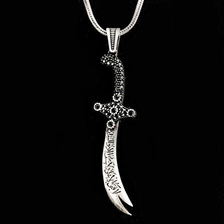 925 Ayar Gümüş La Feta İlla Ali La Seyfe İlla Yazılı Zülfikar Kolye