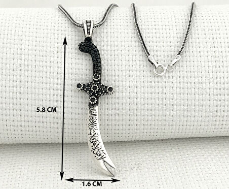 925 Ayar Gümüş La Feta İlla Ali La Seyfe İlla Yazılı Zülfikar Kolye