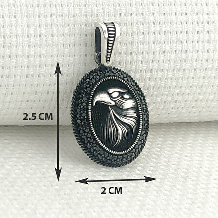 925 Ayar Gümüş Siyah Taşlı Kartal Motifli Kolye Ucu