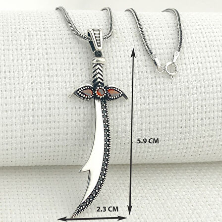 925 Ayar Gümüş Kırmızı Taşlı Zülfikar Kolye