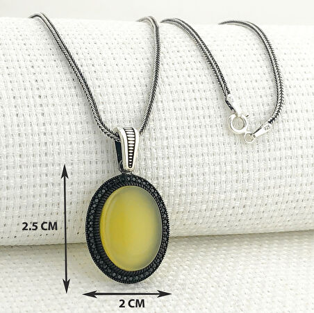 925 Ayar Sarı Akik Taşlı Gümüş Kolye