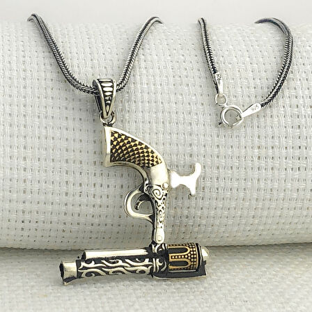 925 Ayar Gümüş 6 Patlar Tabanca Kolye