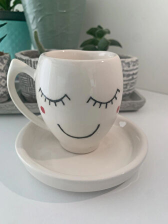 Gülen Surat Kirpik Seramik Türk Kahvesi Fincanı Minimal Türk Kahvesi Fincanı 