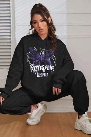 Unisex Butterfly Baskılı Eşofman Takımı