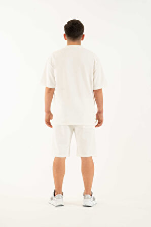 Erkek 2 li Set Cep Baskılı Oversize Comfort Rahat Kesim T-shirt  Şort Takım