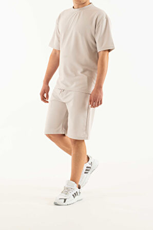 Erkek 2 li Set Cep Baskılı Oversize Comfort Rahat Kesim T-shirt  Şort Takım