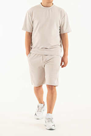 Erkek 2 li Set Cep Baskılı Oversize Comfort Rahat Kesim T-shirt  Şort Takım
