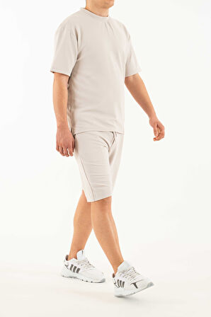 Erkek 2 li Set Cep Baskılı Oversize Comfort Rahat Kesim T-shirt  Şort Takım