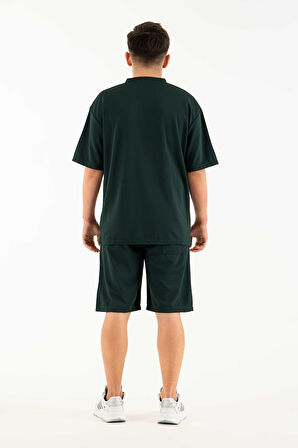 Erkek 2 li Set Cep Baskılı Oversize Comfort Rahat Kesim T-shirt  Şort Takım