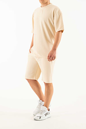 Erkek 2 li Set Cep Baskılı Oversize Comfort Rahat Kesim T-shirt  Şort Takım