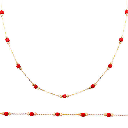 Mercan Renk Taşlı Spor Bileklik Kolye Takım (TKM0033)