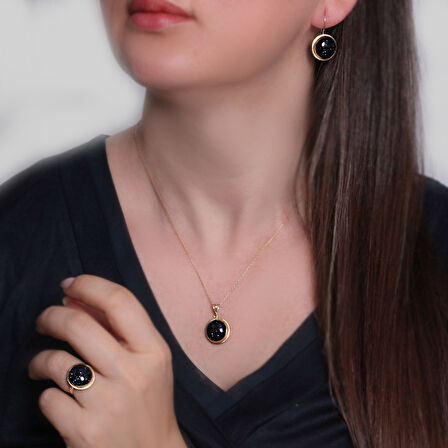 Altın Yuvarlak Simli Taşlı  Nostalji Takım (TKM0058)