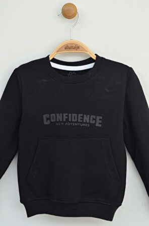 Siyah “Confidence” Baskılı İki Parça Takım (3-6 Yaş)