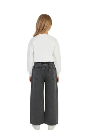 Kız Çocuk Bayramlık Günlük - Casual Geniş-Bol Paça Palazzo Kot Pantolon-Sweatshirt ikili takım — Beyaz - Siyah