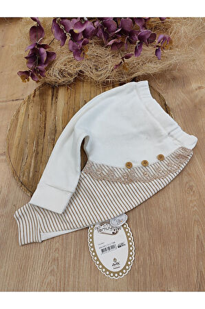 %100 Pamuklu Kız Bebek / Çocuk 3'lü Takım - Sincap Nakışlı & Şapkalı Takım