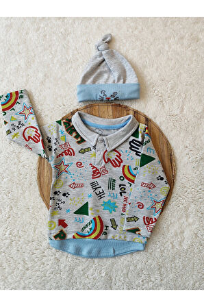 3lü Mavi Erkek Bebek Takım 3-6-9-12-18 ay Bebek Takımları Kıyafetleri Bebek Giyim Hediyelik