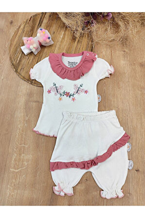 Kız Bebek Çocuk Takım Sweatli 3'lü 3-6-9-12 Ay Bebek Takımları Kıyafetleri Giysileri