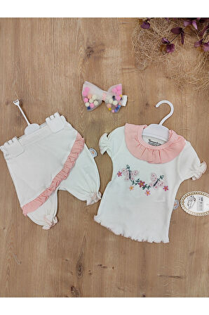 Kız Bebek Çocuk Takım Sweatli 3'lü 3-6-9-12 Ay Bebek Takımları Kıyafetleri Giysileri