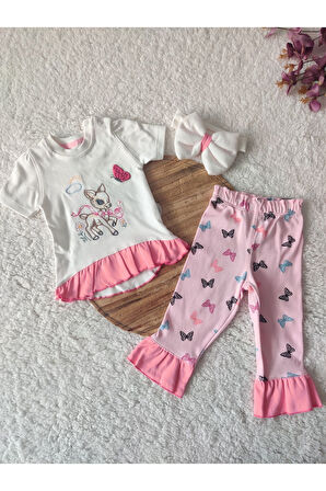 3'lü Kız Bebek Çocuk Takım Yazlık Hediyelik 3-6-9-12 Ay Bebek Takımları Kıyafetleri Giysileri