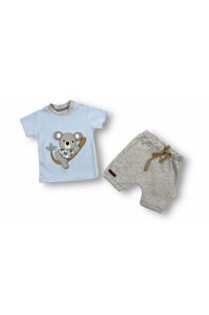 2'li Erkek Bebek Çocuk Kısa Kol Şortlu Takım Yavru Koala 3-6-9-12-18 Ay Bebek Kıyafetleri Giyim