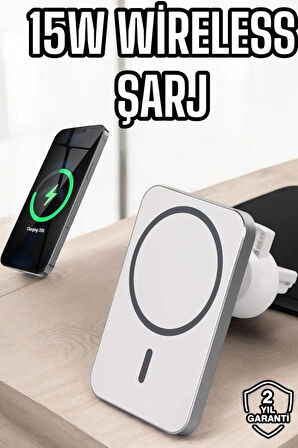 Powerbank Kablosuz 15W Taşınabilir Şarj Aleti Çift Kablo