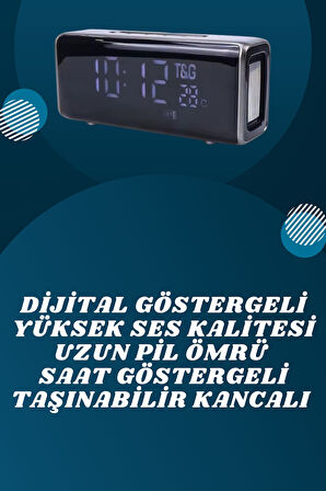 Dijital Göstergeli Bluetooth Hoparlör Speaker Taşınabilir Kancalı Saat Göstergeli