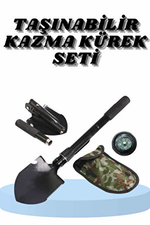 Çelik Katlanır Fonksiyonel Kamp Kazma Kürek Ve Kesme Aleti Seti Küçük Kazma Kürek Seti
