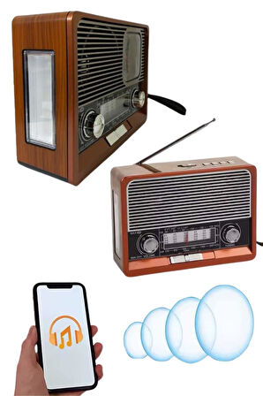 Saatli Fenerli Bluetooth Nostaljik Radyo AUX SD USB Girişli Bluetooth Hoparlör