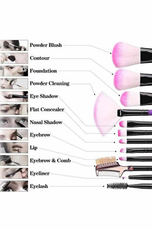 Makyaj Fırçası 12 Parça Set Yumuşak Uçlu Göz Makyajına Uygun Hafif ve Taşınabilir Kutulu