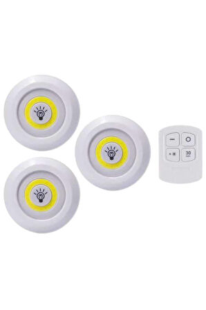 Led Lamba 3'lü Uzaktan Kumandalı Yapışkanlı
