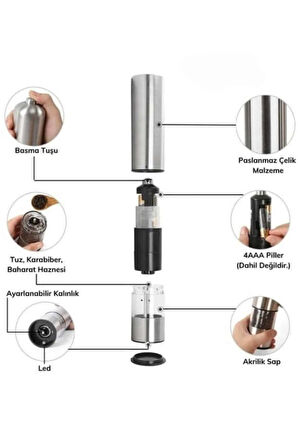 Otomatik Tuz ve Karabiber Öğütücü Baharat Öğütücü Tuz Karabiber Değirmeni