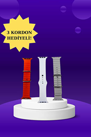 Akıllı Saat Arama Görüşme Bildirim Görme Uyku ve Sağlık Takibi Nabız Ölçer 3 Kordon Hediyeli