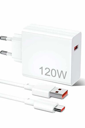 120W Şarj Aleti Hızlı Çift Turbo Şarj Aleti Seti Beyaz