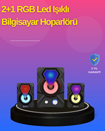 2.1 Kanal RGB LED Oyun Hoparlörü Subwoofer Destekli
