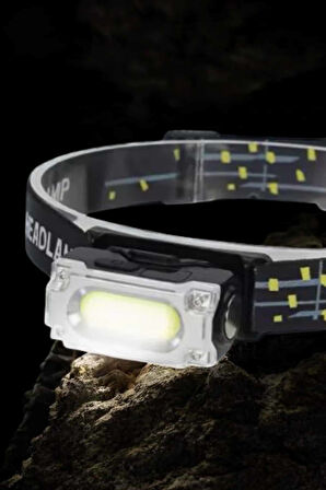 Beyaz Led Işık Sensörlü Kafa Lambası Lityum Batarya Led El Fenerli Şarjlı