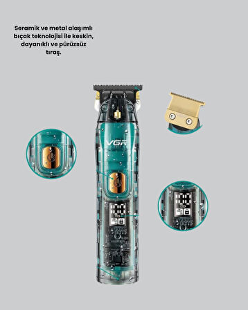 VGR V-695 Şarjlı Saç Sakal Tıraş Makinesi 2600mAh Batarya ve Kılavuz Taraklı