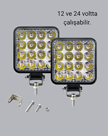 16 LED Off-Road Çalışma Lambası – Alüminyum Gövde, Suya ve Darbeye Dayanıklı, 12/24V