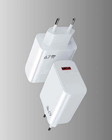 67W Süper Hızlı Şarj Adaptörü ve Kablo Seti – Güvenli, Kompakt ve Ergonomik Tasarım