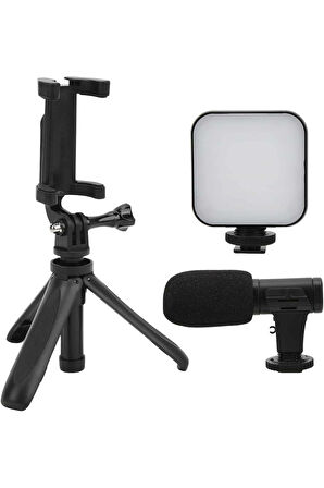 Akıllı Telefon Vlog Kiti Tripod Mini Mikrofonlu Telefon Tutucu