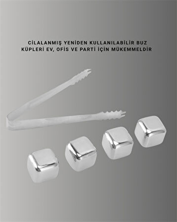 Yeniden Kullanılabilir 304 Çelik Metal Buz Küpleri 4'lü Set