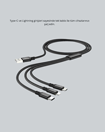 Çoklu USB Şarj Kablosu – 1,2m Hızlı Şarj, 3A Güçlü Akım